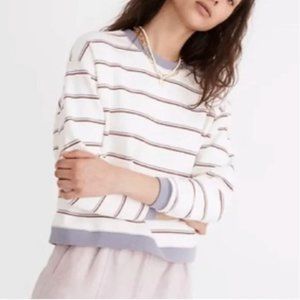 Madewell Cream & Lavender Striped Cotton Crewneck Sweatshirt, Size Small